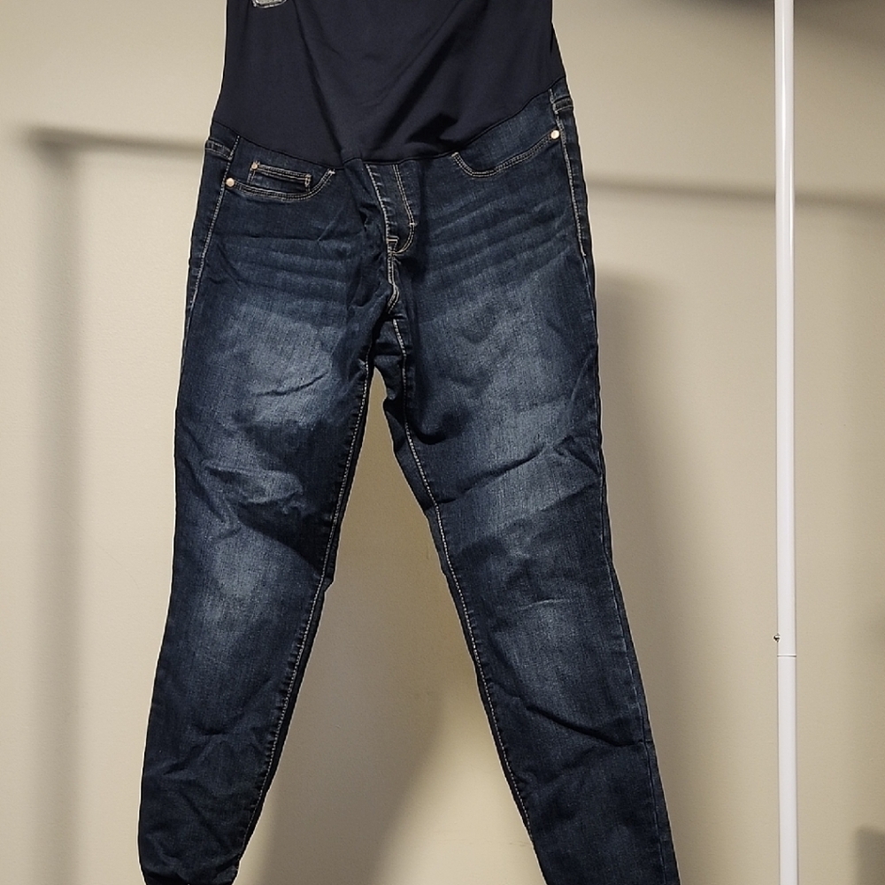 Maternity Skinny Jeans Size 12 Dark Wash Over Belly Stretch Denim Full Panel